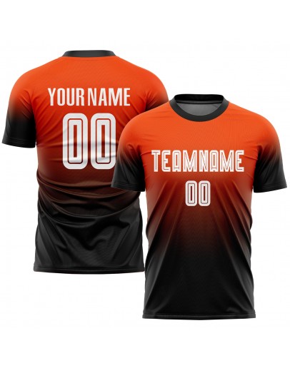 Best Pro Custom Orange White-Black Sublimation Fade Fashion Soccer Uniform Jersey