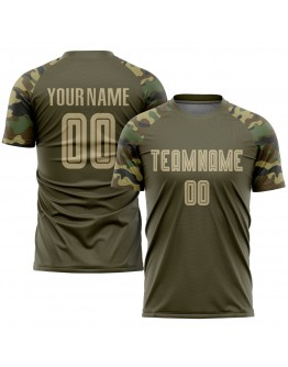 Best Pro Custom Olive Vegas Gold-Camo Sublimation Salute To Service Soccer Uniform Jersey