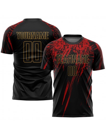 Best Pro Custom Black Old Gold-Red Sublimation Soccer Uniform Jersey