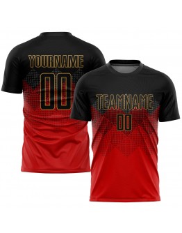 Best Pro Custom Red Black-Old Gold Sublimation Soccer Uniform Jersey