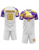Best Pro Custom White Gold-Purple Sublimation Soccer Uniform Jersey