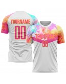 Best Pro Custom White Pink-Gold Sublimation Soccer Uniform Jersey