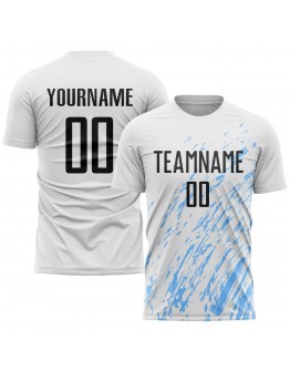 Best Pro Custom White Black-Light Blue Sublimation Soccer Uniform Jersey