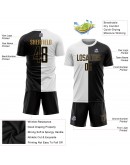 Best Pro Custom White Black-Old Gold Sublimation Split Fashion Soccer Uniform Jersey
