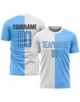 Best Pro Custom White Light Blue-Black Sublimation Split Fashion Soccer Uniform Jersey