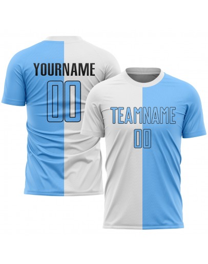 Best Pro Custom White Light Blue-Black Sublimation Split Fashion Soccer Uniform Jersey