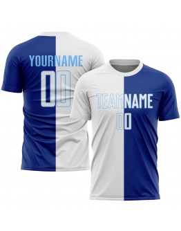 Best Pro Custom Royal White-Light Blue Sublimation Split Fashion Soccer Uniform Jersey