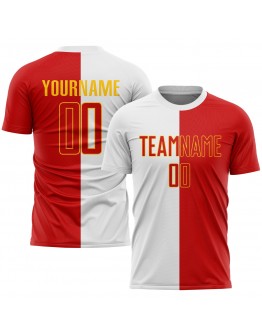 Best Pro Custom White Red-Gold Sublimation Split Fashion Soccer Uniform Jersey