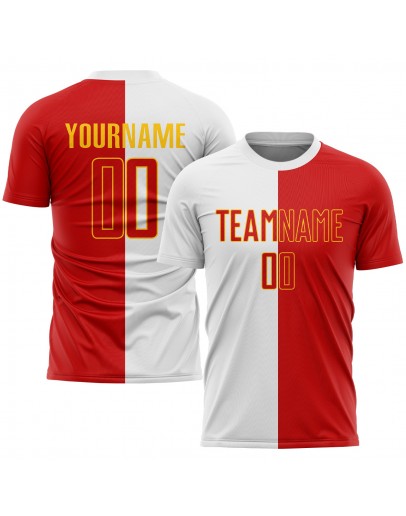 Best Pro Custom White Red-Gold Sublimation Split Fashion Soccer Uniform Jersey