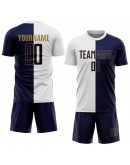 Best Pro Custom White Navy-Old Gold Sublimation Split Fashion Soccer Uniform Jersey