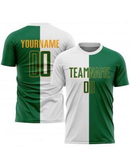 Best Pro Custom White Kelly Green-Gold Sublimation Split Fashion Soccer Uniform Jersey