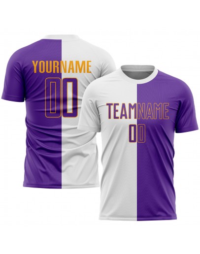 Best Pro Custom White Purple-Gold Sublimation Split Fashion Soccer Uniform Jersey