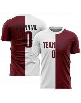 Best Pro Custom White Crimson-Black Sublimation Split Fashion Soccer Uniform Jersey