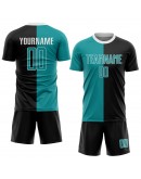 Best Pro Custom Black Aqua-White Sublimation Split Fashion Soccer Uniform Jersey Best Pro Custom Black Aqua-White Sublimation Split Fashion Soccer Uniform Jersey
