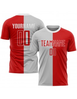 Best Pro Custom Gray Red-White Sublimation Split Fashion Soccer Uniform Jersey