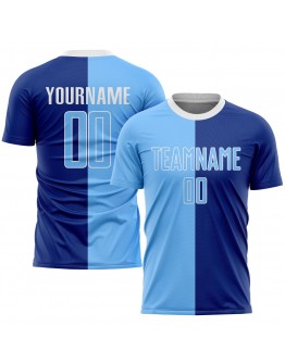 Best Pro Custom Royal Light Blue-White Sublimation Split Fashion Soccer Uniform Jersey
