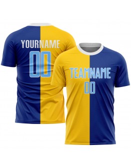 Best Pro Custom Royal Light Blue-Gold Sublimation Split Fashion Soccer Uniform Jersey