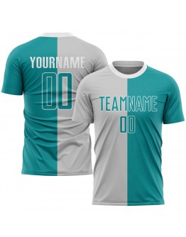 Best Pro Custom Gray Aqua-White Sublimation Split Fashion Soccer Uniform Jersey