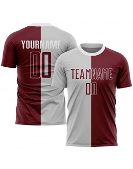 Best Pro Custom Gray Crimson-White Sublimation Split Fashion Soccer Uniform Jersey