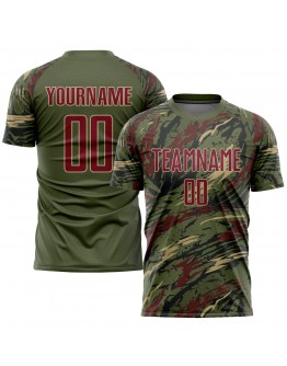 Best Pro Custom Olive Crimson-Vegas Gold Sublimation Salute To Service Soccer Uniform Jersey