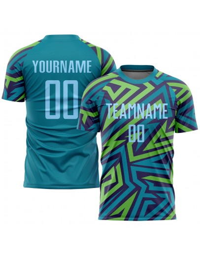 Best Pro Custom Teal Light Blue-Kelly Green Sublimation Soccer Uniform Jersey