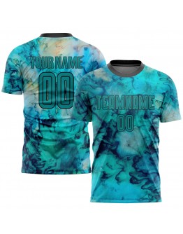 Best Pro Custom Tie Dye Aqua-Black Sublimation Soccer Uniform Jersey