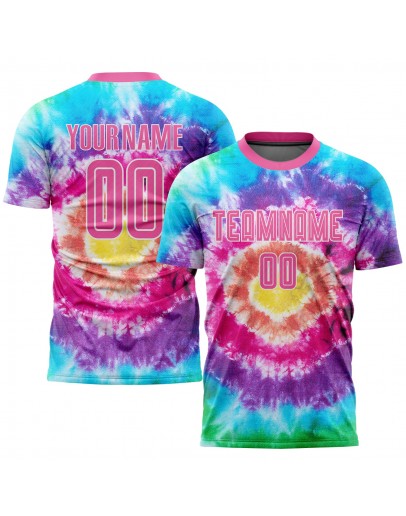 Best Pro Custom Tie Dye Pink-White Sublimation Soccer Uniform Jersey