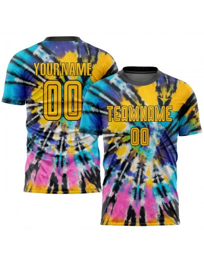Best Pro Custom Tie Dye Gold-Black Sublimation Soccer Uniform Jersey