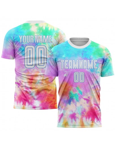 Best Pro Custom Tie Dye White-Light Blue Sublimation Soccer Uniform Jersey
