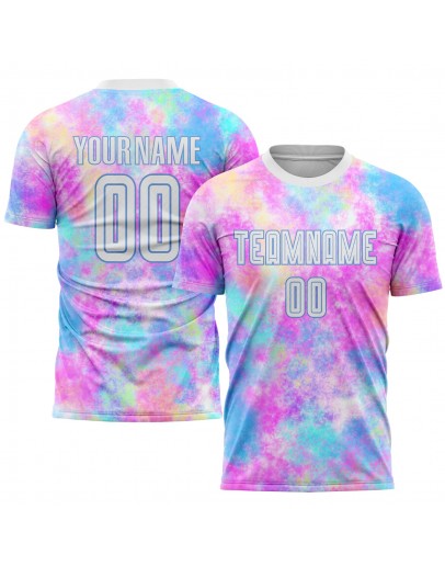 Best Pro Custom Tie Dye White-Light Blue Sublimation Soccer Uniform Jersey