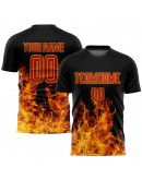 Best Pro Custom Black Red-Gold Flame Sublimation Soccer Uniform Jersey