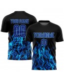 Best Pro Custom Black Royal-Light Blue Flame Sublimation Soccer Uniform Jersey