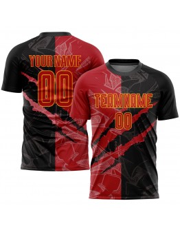Best Pro Custom Graffiti Pattern Red-Gold Sublimation Soccer Uniform Jersey