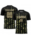 Best Pro Custom Olive Vegas Gold-Black American Flag Fashion Sublimation Salute To Service Soccer Uniform Jersey