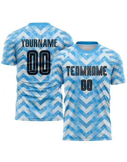Best Pro Custom Light Blue Black-White Home Sublimation Soccer Uniform Jersey