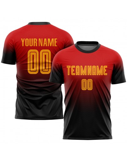 Best Pro Custom Red Gold-Black Sublimation Fade Fashion Soccer Uniform Jersey