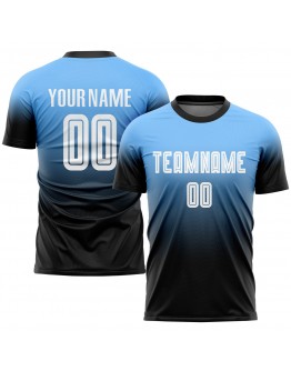 Best Pro Custom Powder Blue White-Black Sublimation Fade Fashion Soccer Uniform Jersey